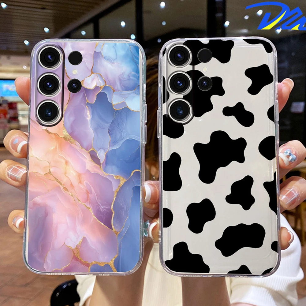 White Leopard Print Clear Phone Case - Artistic Marble Design