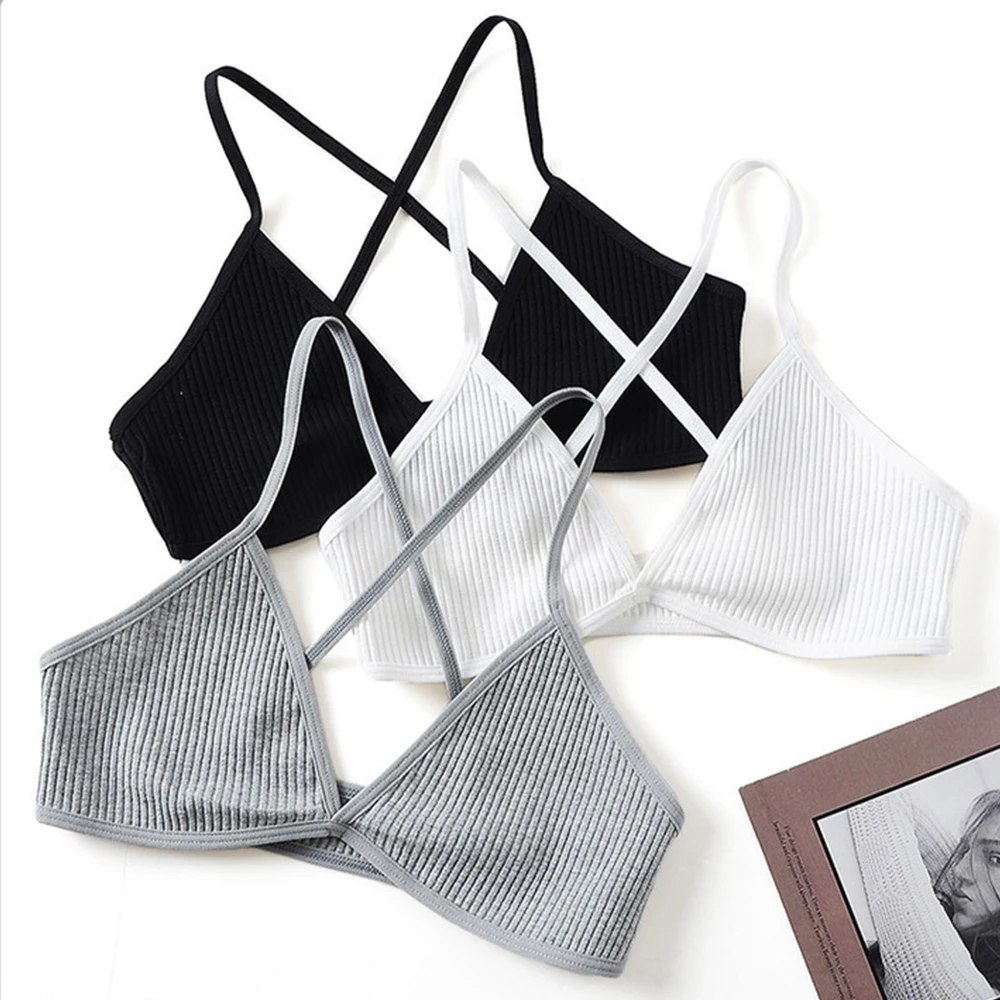 

Comfort Cotton Bras For Women Thin Sport Style Unlined Bralette Sexy Deep V Triangle Cup Cross Beauty Back Bra