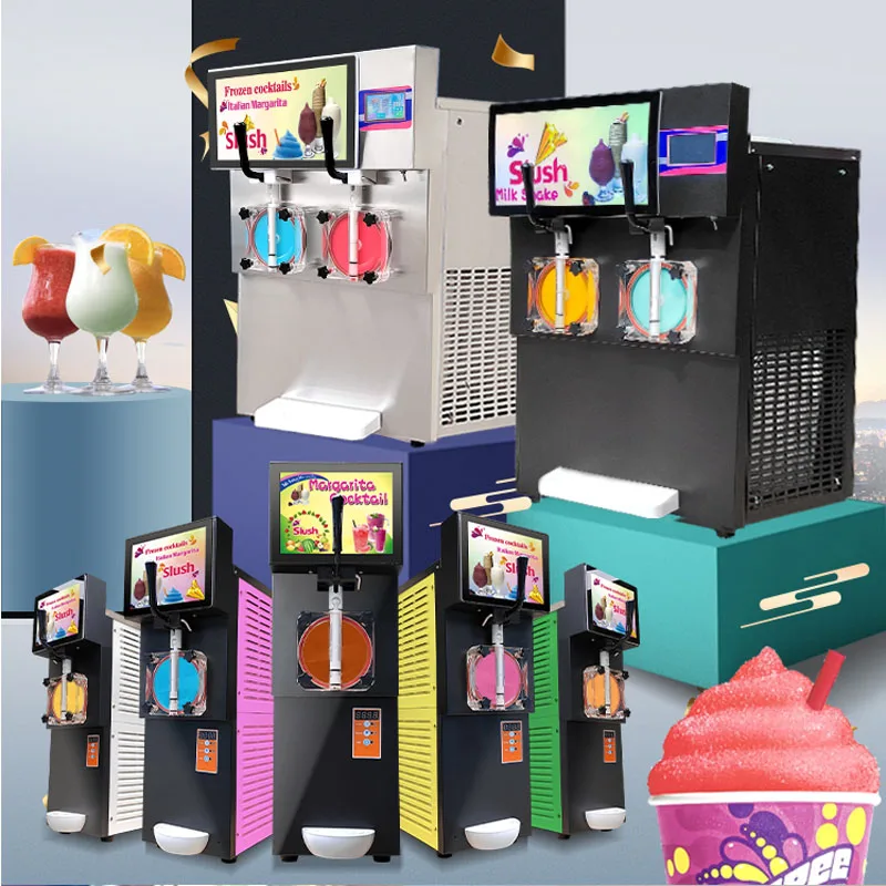 Double Tank Slush Machine Ice Cream Maker Snow Melting Milk Shake Cocktails Commercial Smoothies Granita Slusher