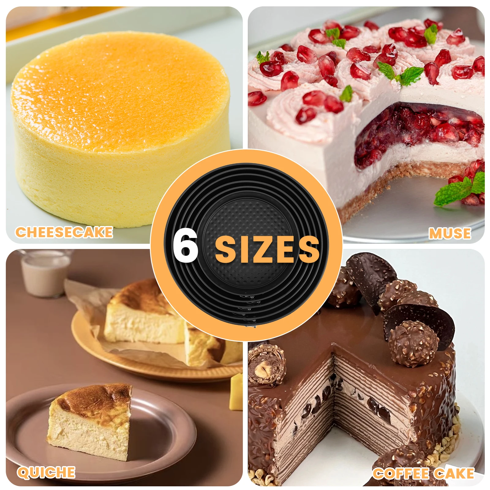 Cake Tin Set 6 PCS Springform with Removable Bottoms Cake Pan Set Non-Stick Coating Loose Base Baking Pan Tray cake mold baking pan baking pan tray