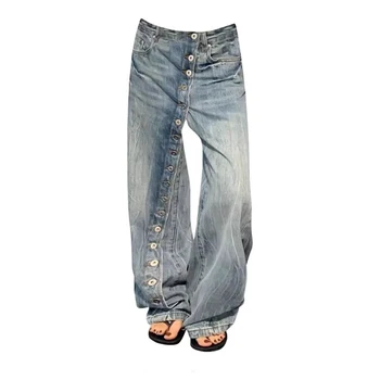 YIBASHU Women Blue Y2k Baggy Wide Jeans Grunge Jean Pants Vintage Harajuku Oversize Boyfriend Denim Trousers Alternative Clothes 1