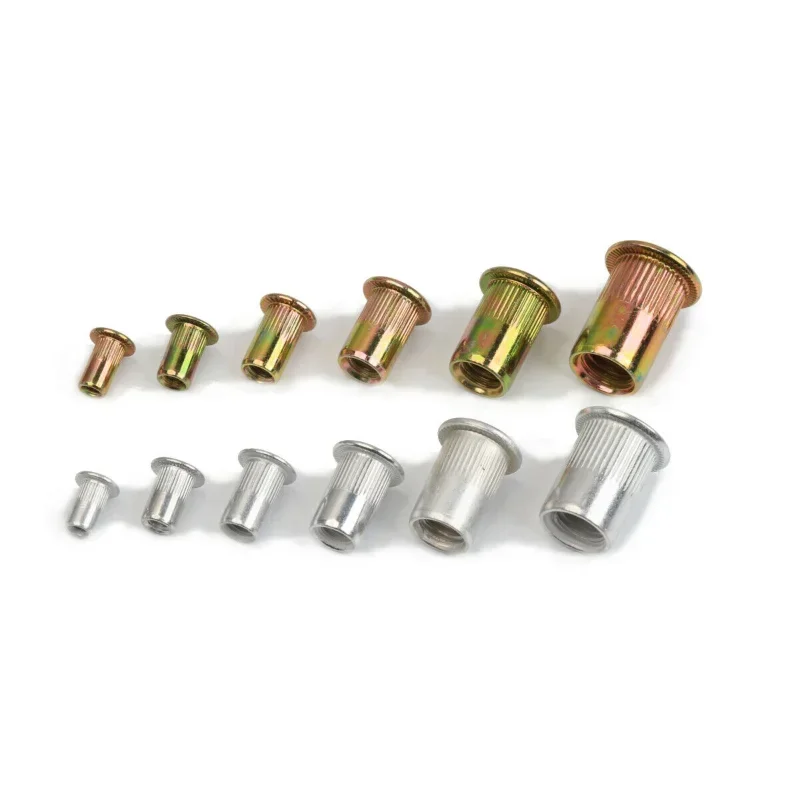 300pcs Zinc Plated Nutserts M3 M4 M5 M6 M8 M10 Rivet Nuts Set Threaded Insert Nutsert Cap Flat Head Rivet Nuts Carbon Steel