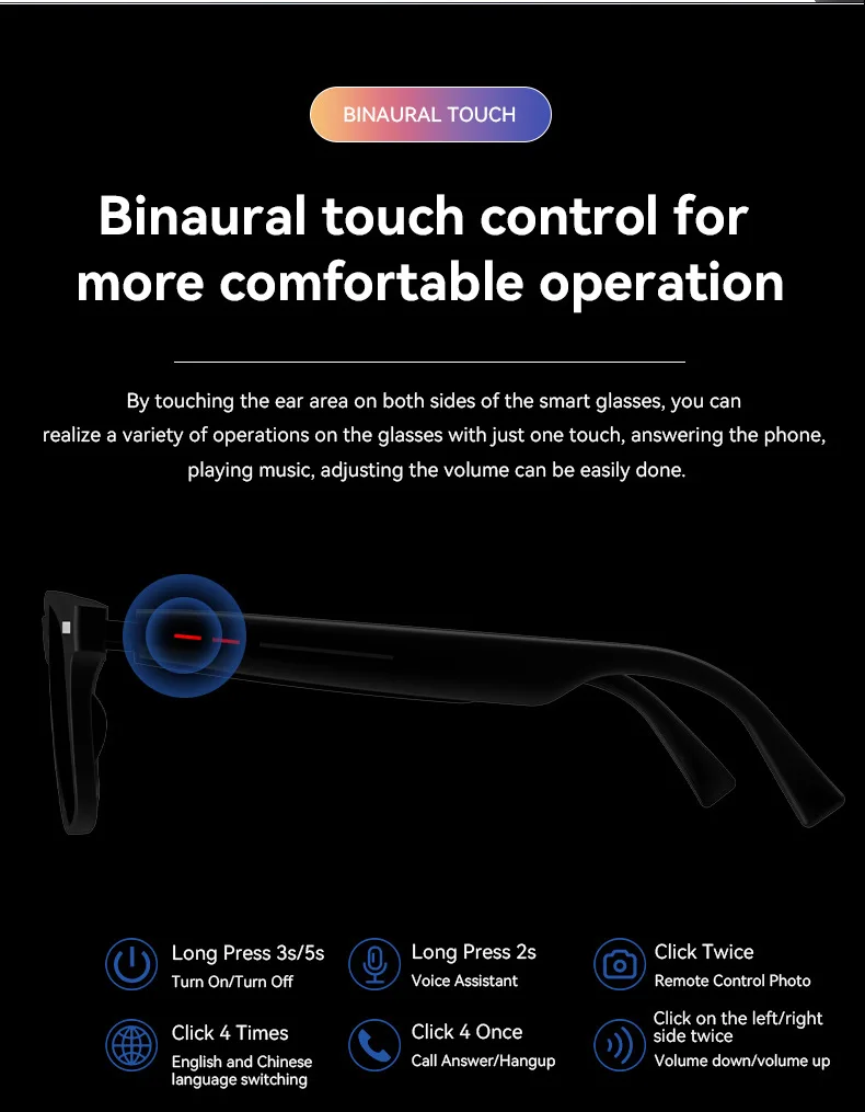 Occhiali Intelligenti AI Lenovo 8K HD con Controllo Touch, Fotocamera, Registrazione, Ascolto Musica, Traduttore, Assistente Vocale, Occhiali da Sole Smart - immagine 6