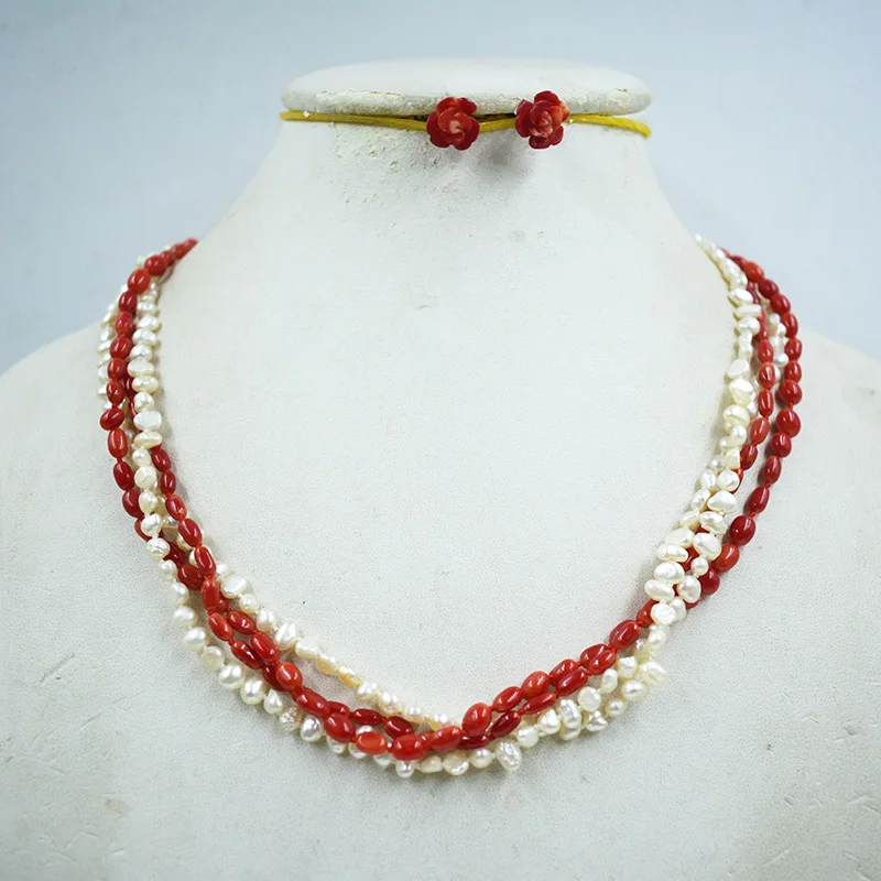 

Very beautiful/natural irregular coral/Baroque pearls. DIY Made Women's Classic Necklace/Earring Set 18”