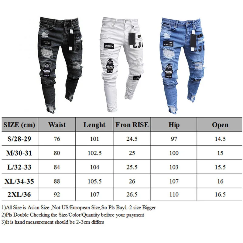 White Embroidery Jeans Men Cotton Stretchy Ripped Skinny Jeans High Quality Hip Hop Black Hole Slim Fit Oversize Denim Pants images - 6