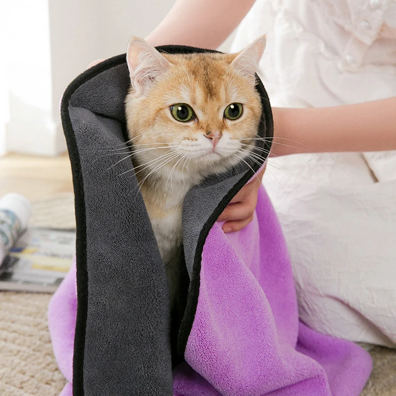 Toalla de secado rápido para mascotas, bata de baño absorbente de fibra suave para gatos, paño de limpieza conveniente para mascotas, accesorios para mascotas - Imagen 2