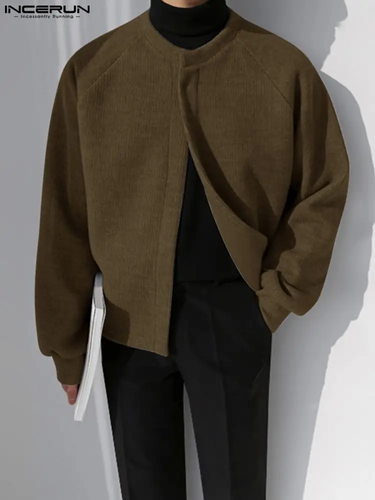 INCERUN 2022 Men Sweatshirts Solid Color O-neck Streetwear Long Sleeve Button Fashion Hoodies Korean Casual Men Outerwear S-5XL