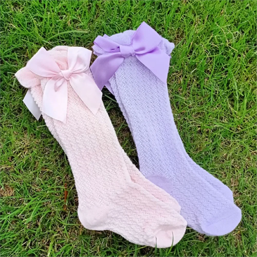 Children Sock Transfer Pure Color Mesh Stockings Hosiery For Hot Style Baby Bowknet Knee High Sock Princess Mesh Socks