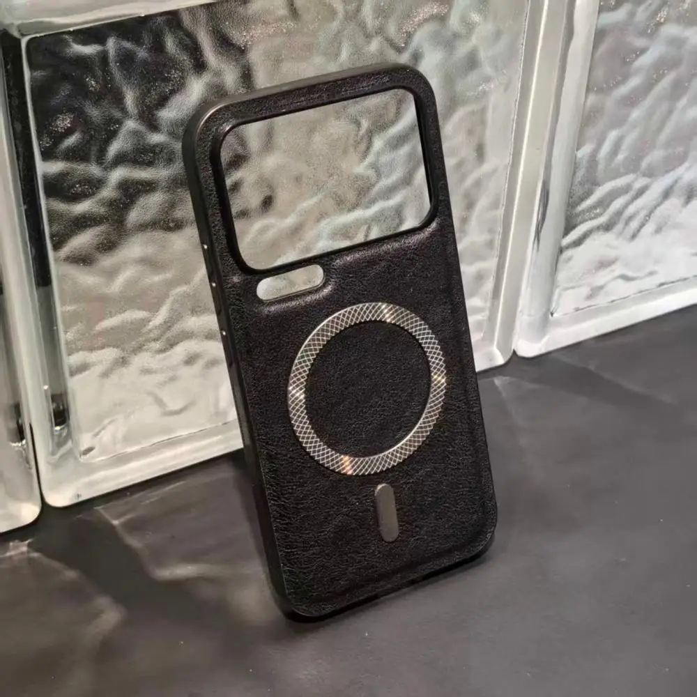 Solid Color Leather Texture Magnetic Charging Case