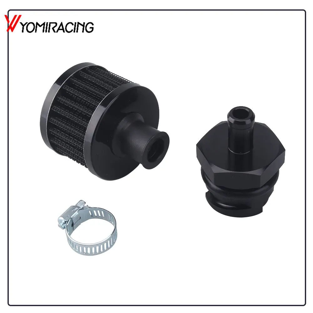 Black Aluminu Valve Cover Oil Cap Breather Fitting W/ Air Filter For