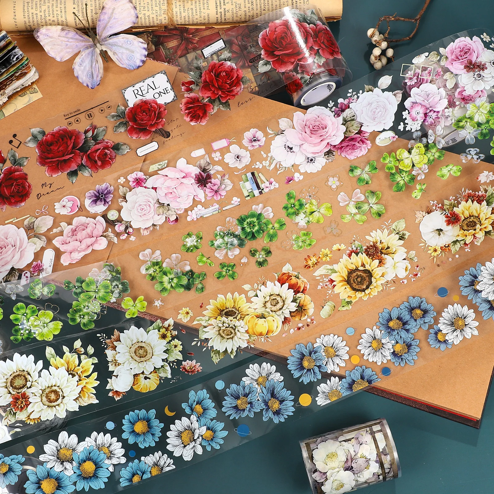 500cm/600cm 빈티지 꽃 풍경 PET 테이프 크리 에이 티브 DIY 저널 재료 콜라주 스크랩북 편지지