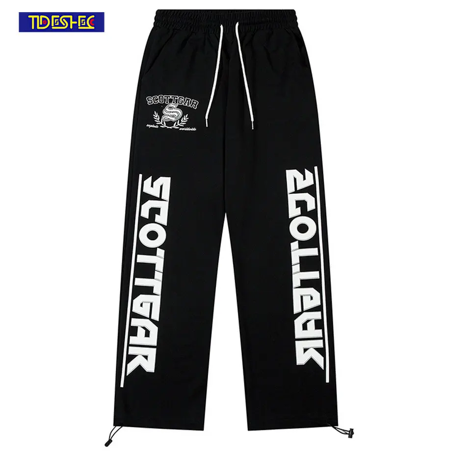 

Harajuku Mens Streetwear Sweatpants American Vintage Letter Checkerboard Print Trousers Sports Hip Hop Trend Casual Loose Pants