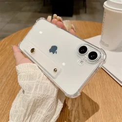 Neon Color Soft Silicone Wrist Strap Phone Case with Kickstand and Transparent Back Cover - iPhone 14 (Clear)