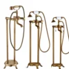 Floor Standing Double Tube Double Handle Bathtub Faucet Set for Bathroom With Rainfall Handshower Tub Faucet Freestanding Crane 4