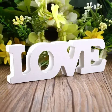 

Wooden White Alphabet English Free Standing Wedding Props Home Decor Wood Board Letter "LOVE" Valentine's Day Art Craft Gifts