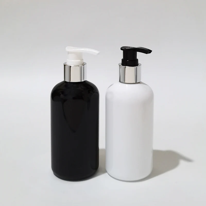 

250ml Empty White Cosmetic Lotion Bottle With silver Dispenser Liquid Soap Pump Plastic Bottle Containers For Shampoo Shower Gel