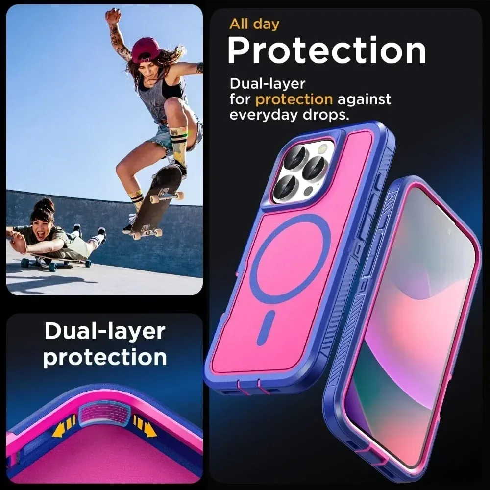 Premium Heavy Duty Magnetic Armor Case with Anti-Slip Grip and Charging Protection
