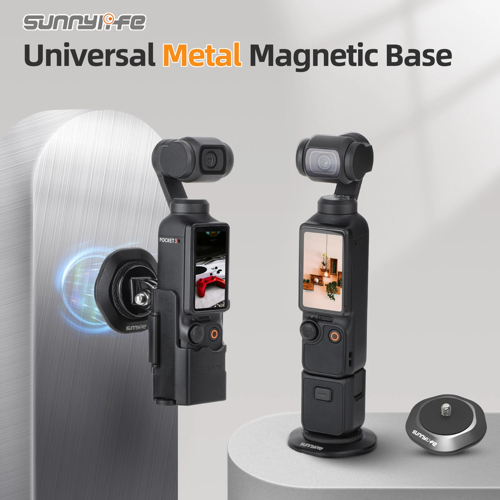 Sunnylife Per Dji Osmo Pocket 3/Insta360 X3/Go 3 Base Magnetica Universale In Metallo 1/4 In Adattatore Base Girevole In Lega Di Alluminio