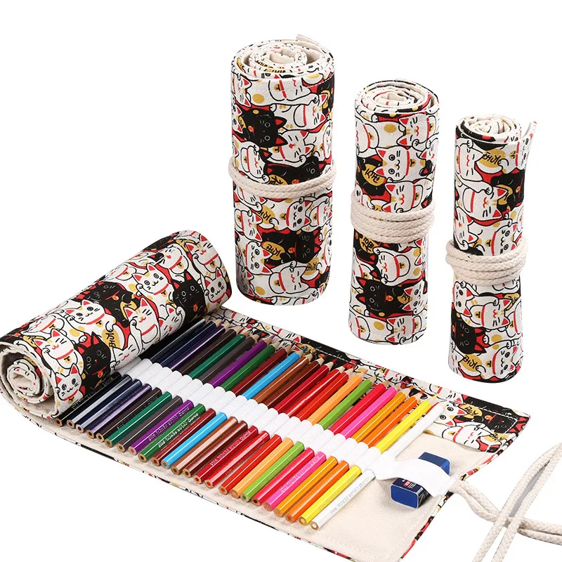 Kawaii 72-Slot Roll-Up Pencil Case - Cute & Spacious Stationery Organizer