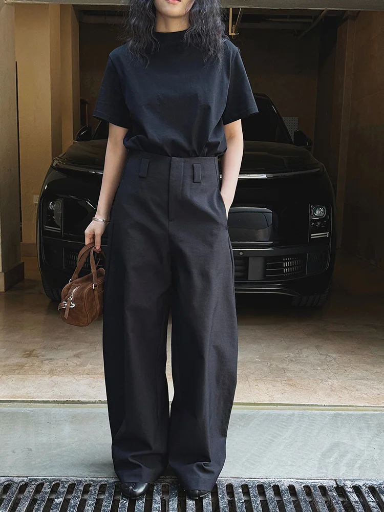 [EAM] High Waist Purple Brief Shaped Elegant Long Wide Leg Pants New Trousers Women Fashion Tide Spring Autumn 2026 1DH9918