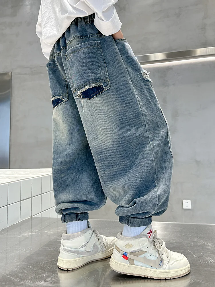 Boys Jeans Spring Autumn Personalized Fashion Patch Denim Pants Kids Clothes