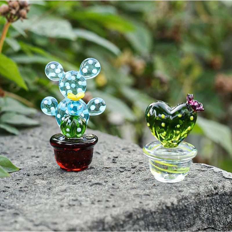 4pcs Handmade Glass Cactus Figurines Ornaments Mini Miniature Vehicle  Ornament