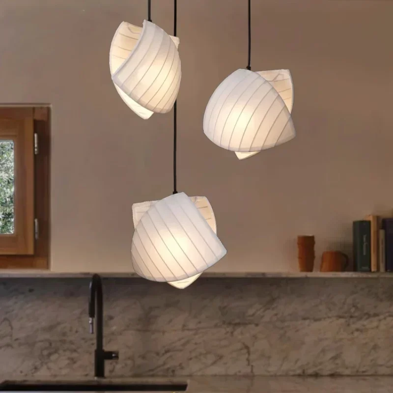Nordic Shell Design Linen E27 Led Pendant Lights Wabi Sabi Sailboat Chandelier Dining Room Hang Lamp