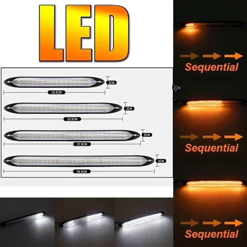 Luci di marcia diurna a LED per auto Flusso sequenziale impermeabile Indicatore di direzione Luce DRL Faro per auto (Luce bianca/ambra/RGB) - immagine 3