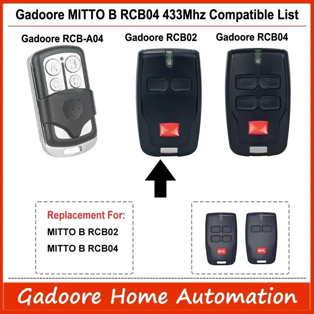 Gadoore 433Mhz Bft Mitto B RCB04 Garage Door Remote Bft Mitto RCB04 Compatible with  433Mhz BFT Mitto B RCB02 Mitto B RCB04 2