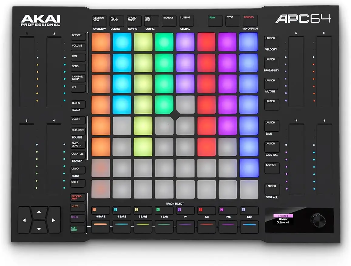 

AKAI Professional APC64 Ableton MIDI Controller with 8 Touch Strips, Step Sequencer, 64 RGB Velocity-Sensitive Pads, CV Gates