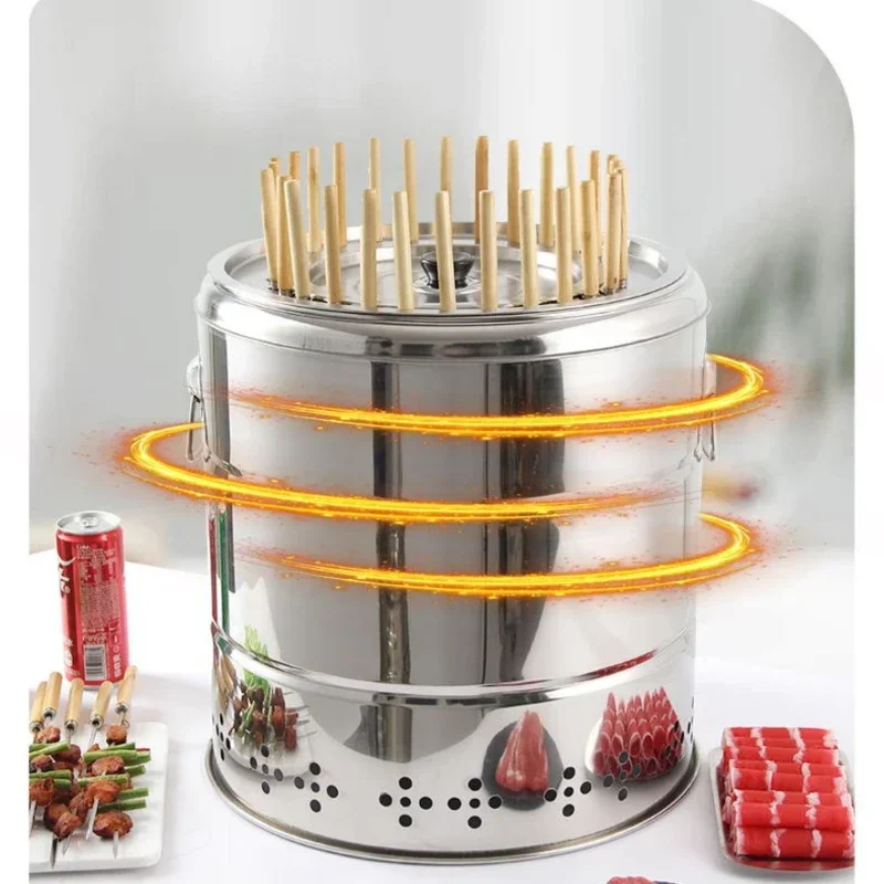 Smokeless Barrel BBQ Grill, Charcoal Rotisserie for Home