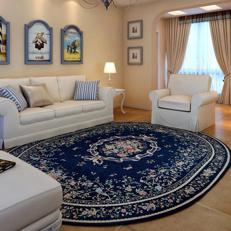 Living Room Carpets European Pastoral Style Oval Bedroom Bedside Rug Flower Printed Cloakroom Plush Floor Mats Alfombra Ковер 러그 2