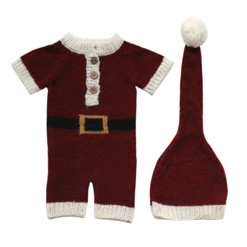 

2 Pcs Newborn Photography Props Crochet Outfit Baby Romper Hat Set Infants Photo Shooting Beanies Cap Jumpsuit Bodysuit Clothin