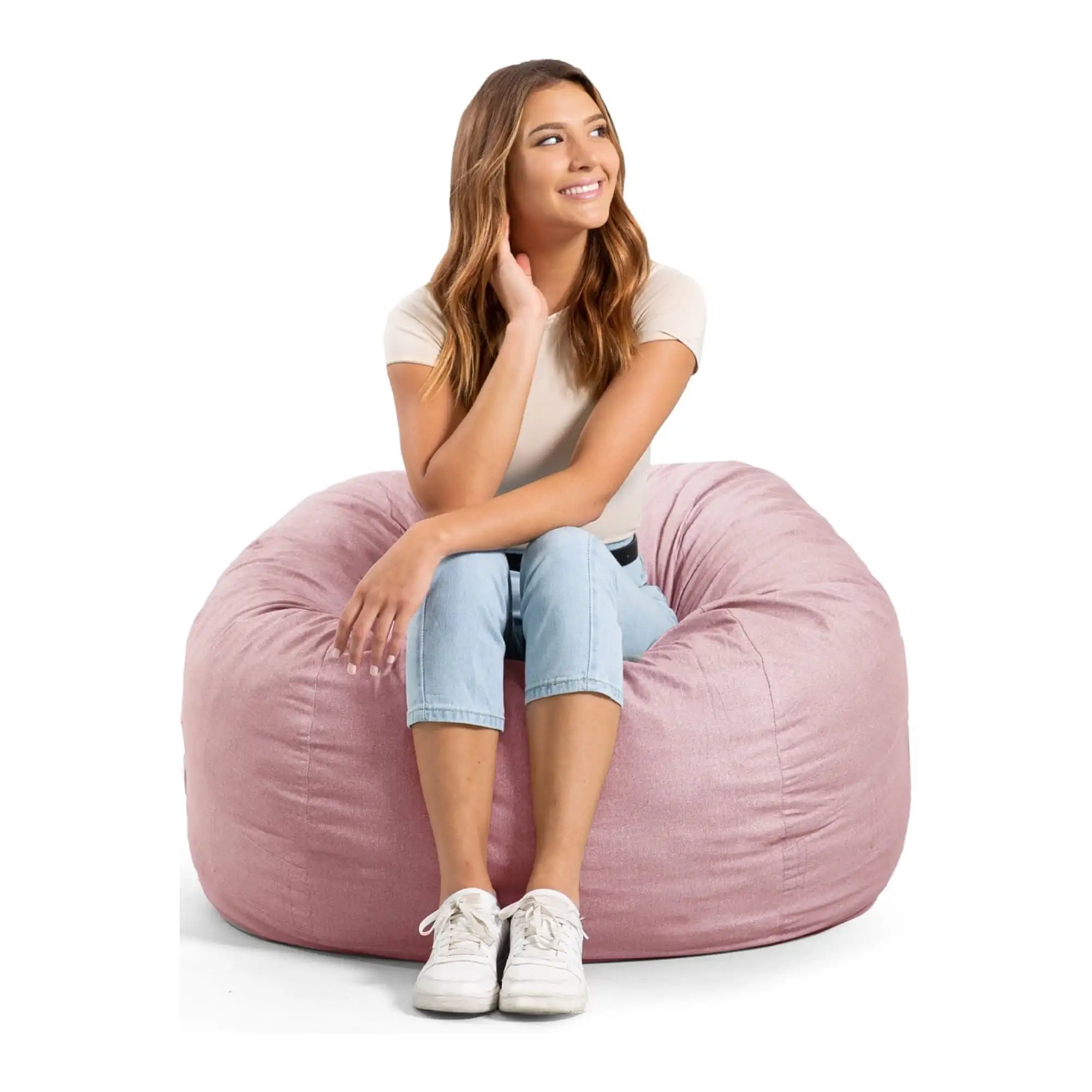 

Medium Foam Filled Bean Bag Chair for Adults/Kids Lazy Floor Sofa Couch w/ Woven Polyester Removable Cover - 3 Foot, Desert Rose