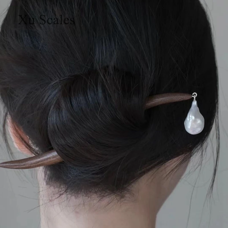 천연 특수 모양 민물 불규칙 바로크 진주 샌달우드 머리핀, 중국 스타일, 하이엔..