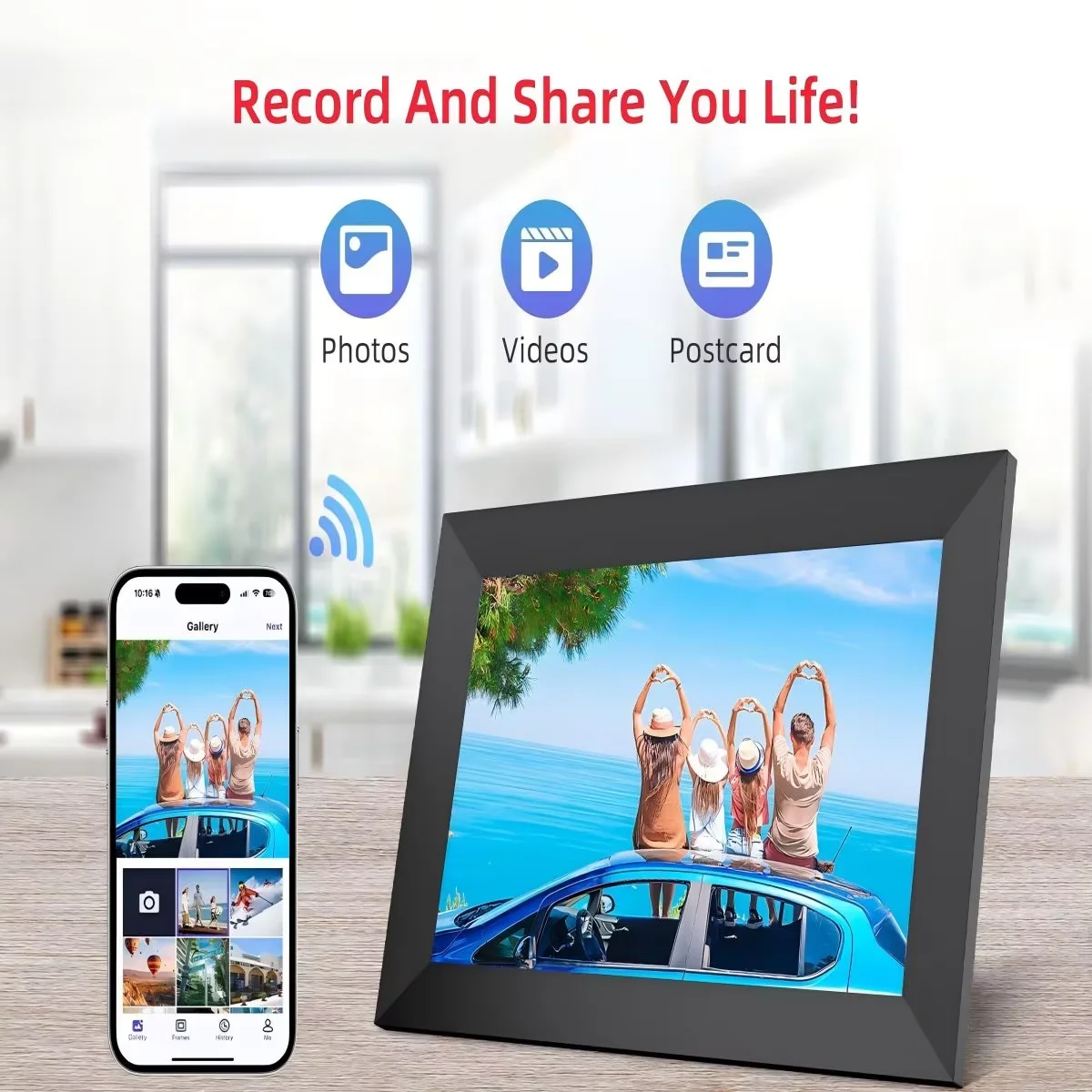 10.1” WiFi Digital Photo Frame, IPS Touch Screen, 32GB Storage, Gravity Sensor Support, Photo/Video Sharing via Secure Free Apps view 6