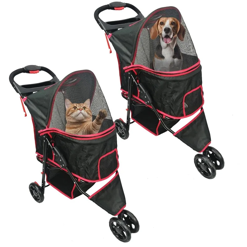 Pet Stroller for Convenience and Mobility Effortless Cat and Dog Pet Carrier Storage Compartment & Foldable
