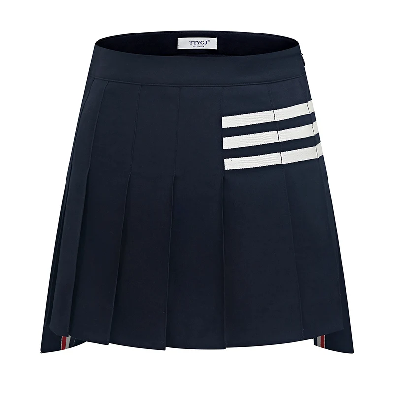 TTYGJ Golf Design Sense Three Bars Pleated Half Skirt Female Spring and Summer New Thin High Waist a Word Sports Skirt