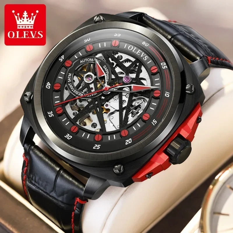 

OLEVS 6682 Automatic Mechanical Watch for Men Double Star Skeleton Original Waterproof Hollow Out Design Men's Wristwatch