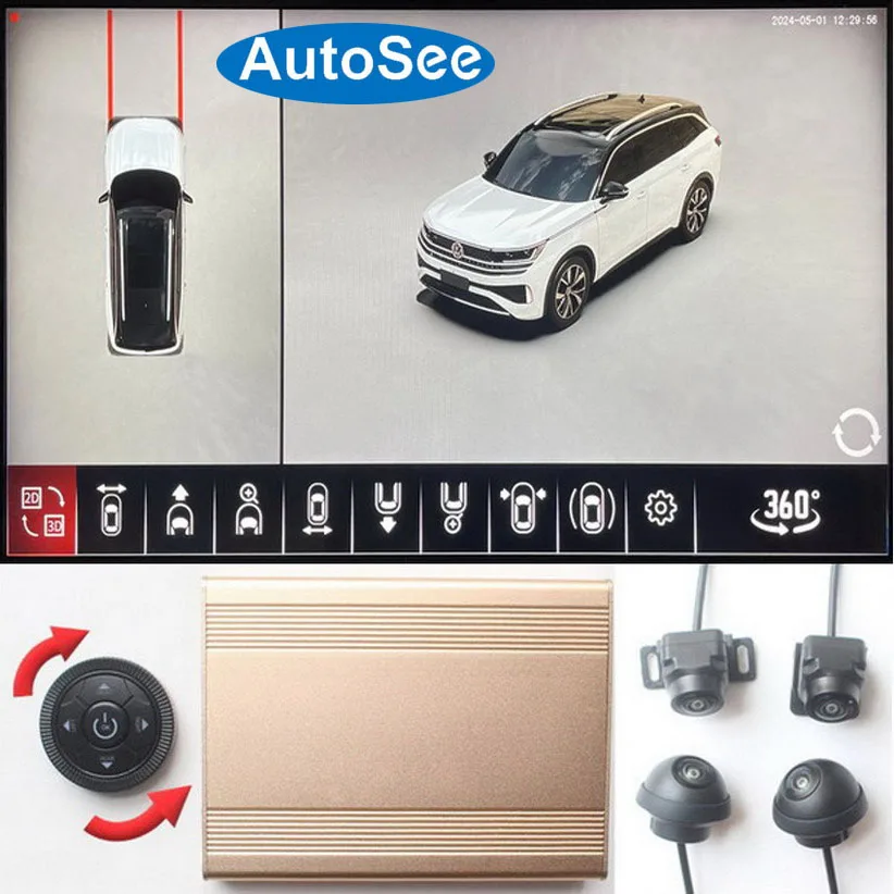 

for Citroen C4 Cactus Picasso 360 degree camera birds eye 3D panoramic view Front rear side Surround backup reverse 4K dash DVR