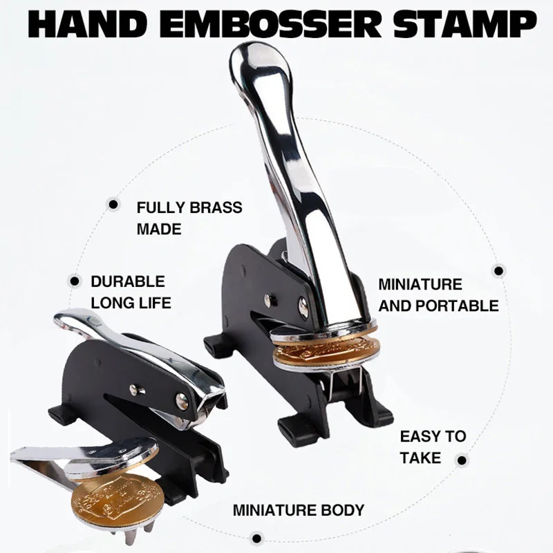 Desktop Sealing Embosser Portable Stainless Steel Handle 3D Brass Stamp Business School Company Individual Embossing paper embossing machine