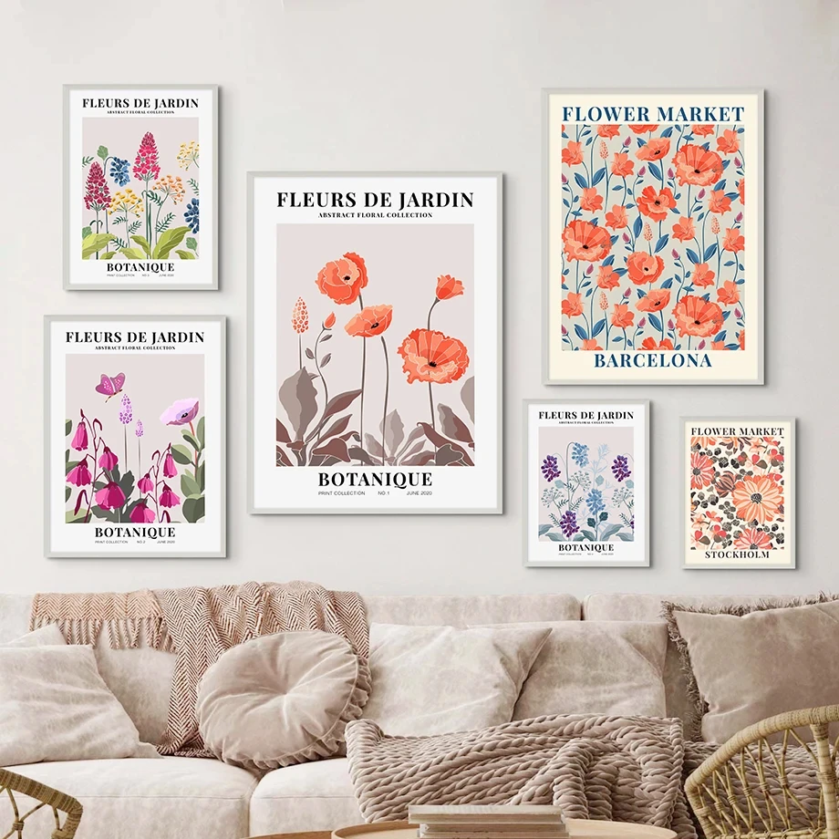 

Абстрактная коллекция пионов Цветущий цветок рынок Стокгольма винтажные художественные плакаты на холсте настенные картины декор для гостиной