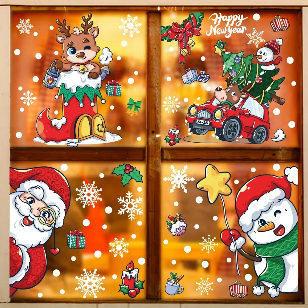 Christmas Window Stickers Bathroom Shadow Clings Xmas New Year's Eve Merry Christmas For Kid Birthday Party Decorations
