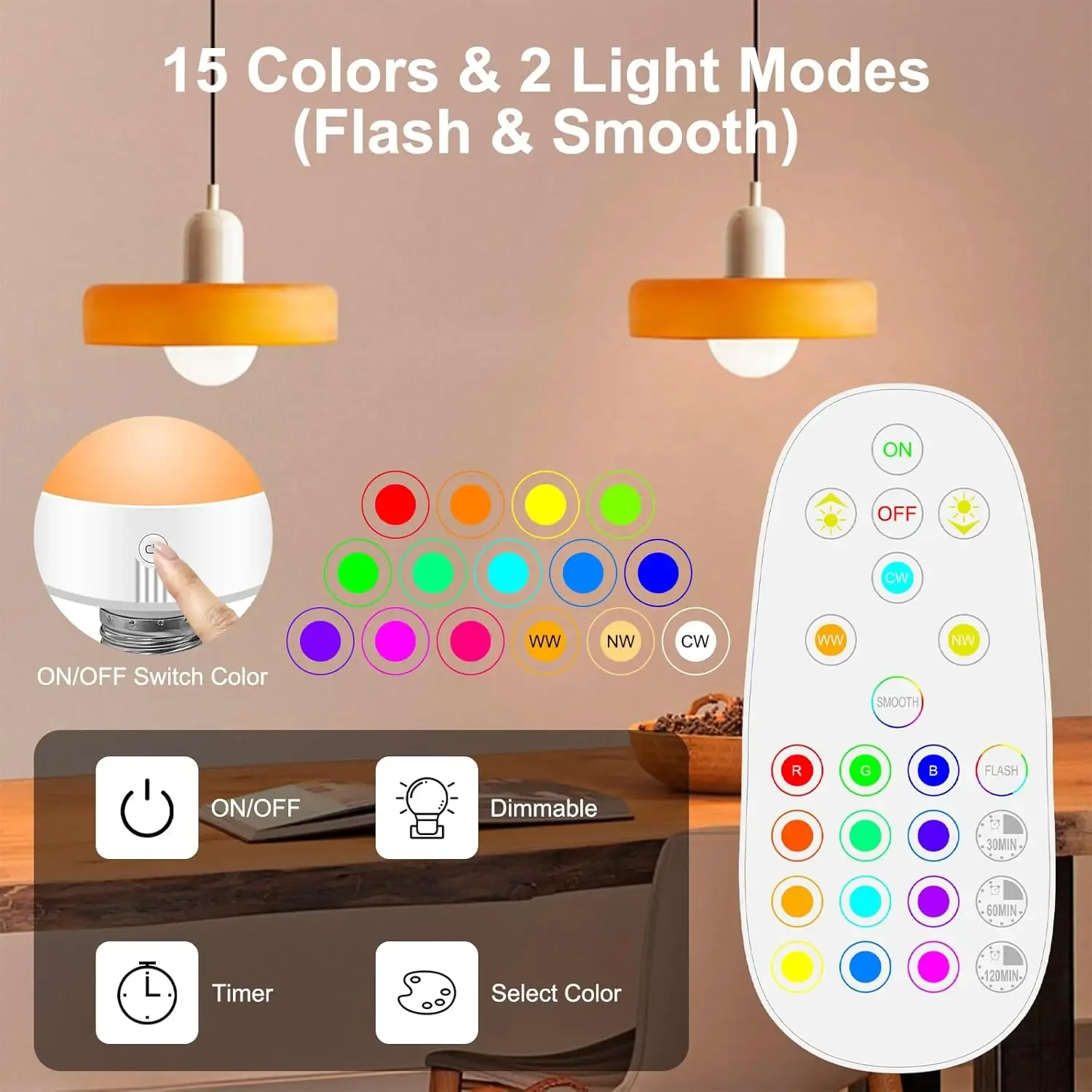 Modern LED Light Bulb Live Lamp RGB Dimmable Remote Control E27/E26 Universal Interface No Wiring Charging Type Wall Lamp Bulb