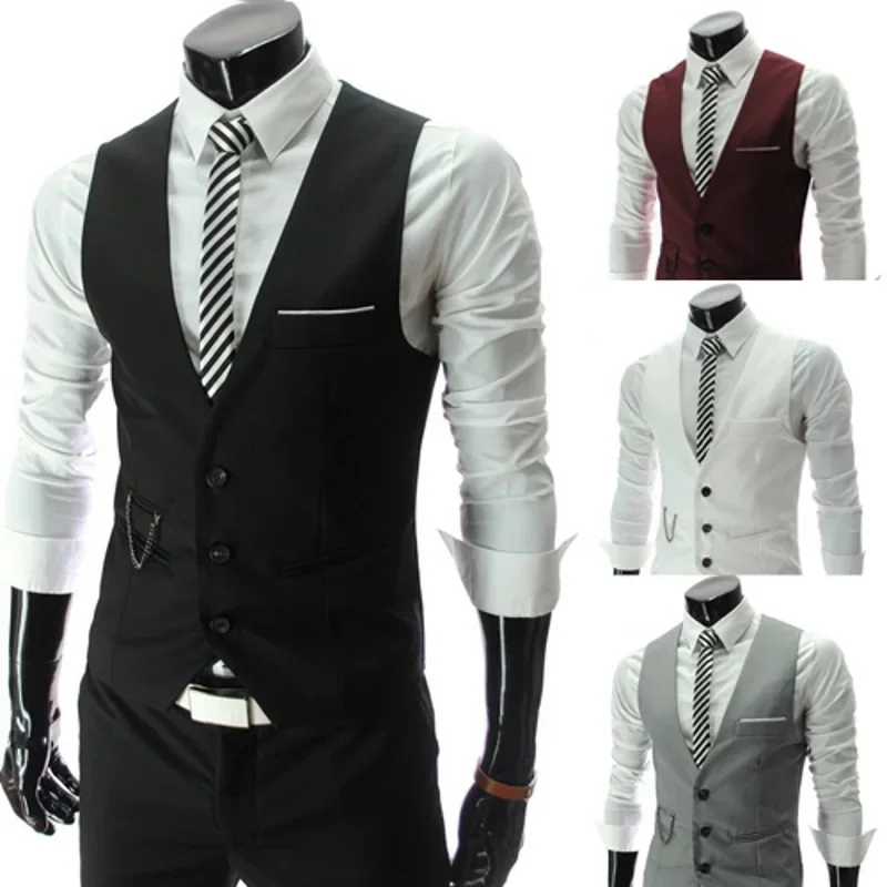 

New Korean men's slim V-neck suit vest men's British business fashion suit vest hipster