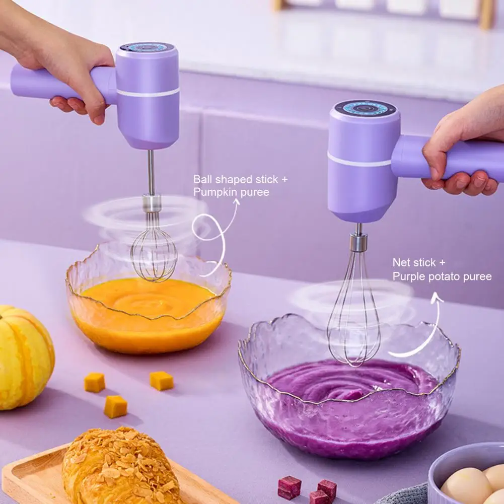 Electric Egg Beater Handheld Mixer USB-C Charging Cordless Whisk With Detachable Beaters 3 Speeds Modes Kitchen Tool For Baking