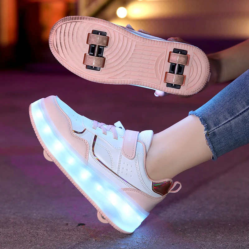 Children's Roller Skating Shoes for Boys and Girls Walking Shoes with LED Lights Breathable Training Skate Shoes for Kids