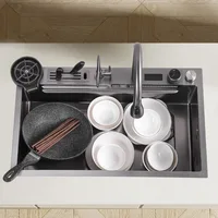 2024 new product big size Honeycomb embossed knife holder piano digital display waterfall kitchen sink 2