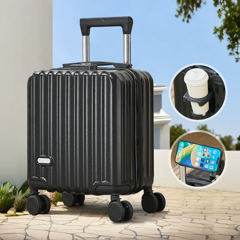 Small Leather Carry-on Suitcase With Password Lock For Travel_voghion.com
