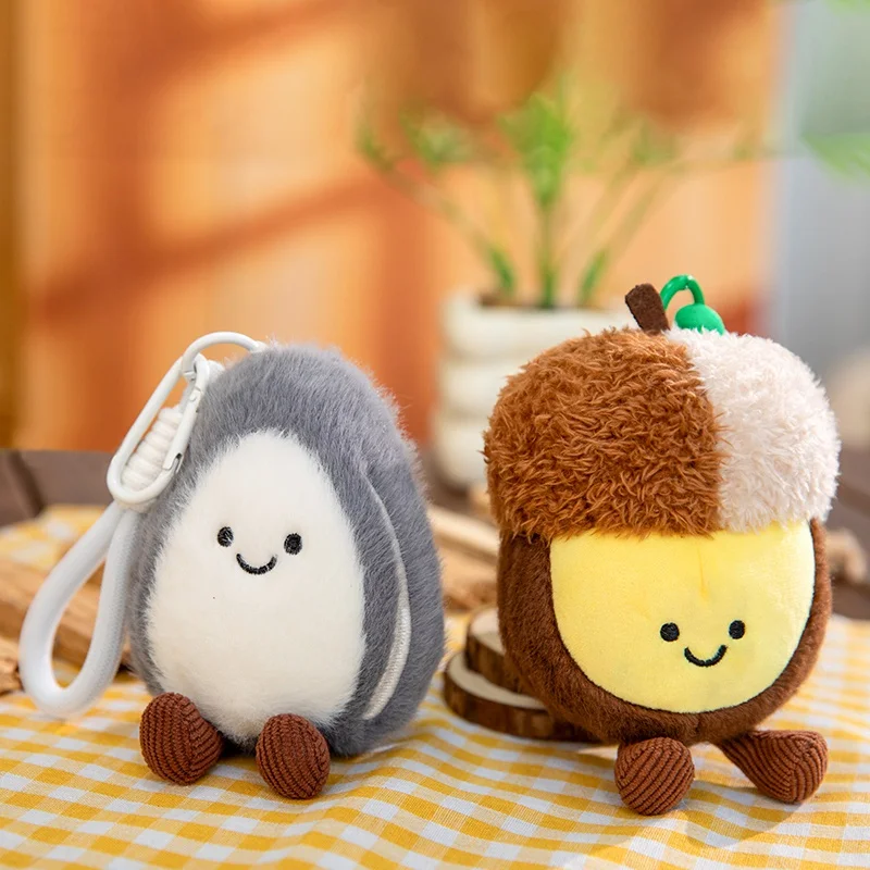 Wholesale Kawaii Stuffed Nut Plush Pendant Soft Keychain Melon Seed Pistachio Chestnut Macadamia Peanut Pea Smiling Face Plushie